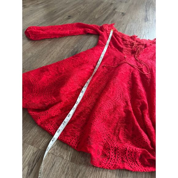 Double Crazy Women's off the shoulder Lace up Long Sleeve Red Dress Size Large - Picture 8 of 11